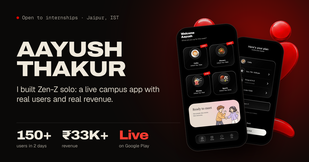 Aayush Thakur: built Zen-Z solo, a live campus app